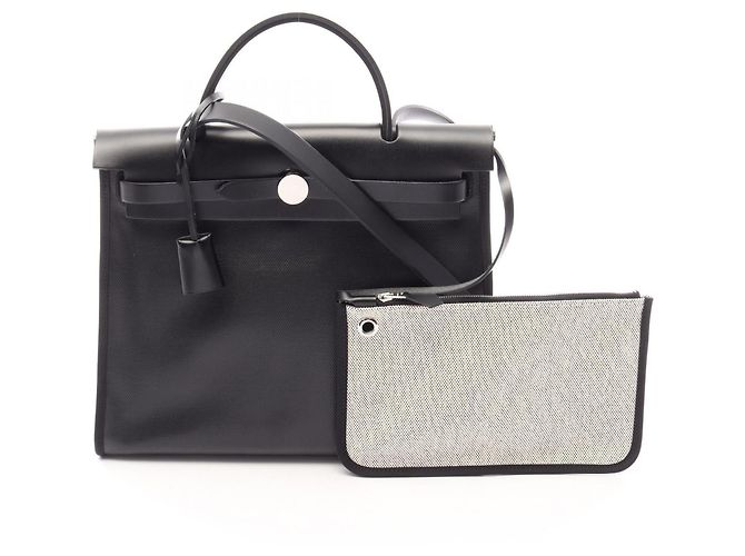 Hermès Hermes Herbag Zip PM 2-Way Handtasche Schwarz Beige