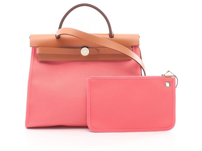 Hermès Herbag Zip PM 2-Way Handtasche Braun Pink