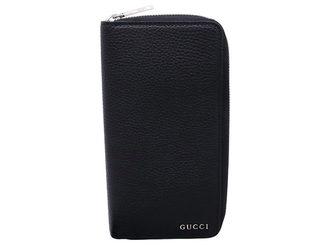 GUCCI Leather Logo Zip-Around Wallet Black
