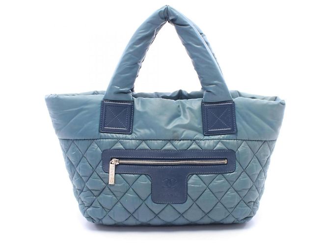 Sac cabas petit modèle Chanel Coco Cocoon Vert Bleu Marine