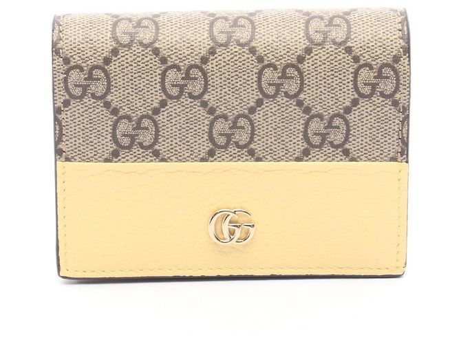 Gucci GG Supreme Double G Bi-fold Wallet Brown Beige Yellow