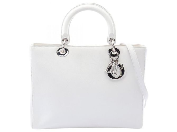 Christian Dior Lady Dior Mala Large 2-Way Branco
