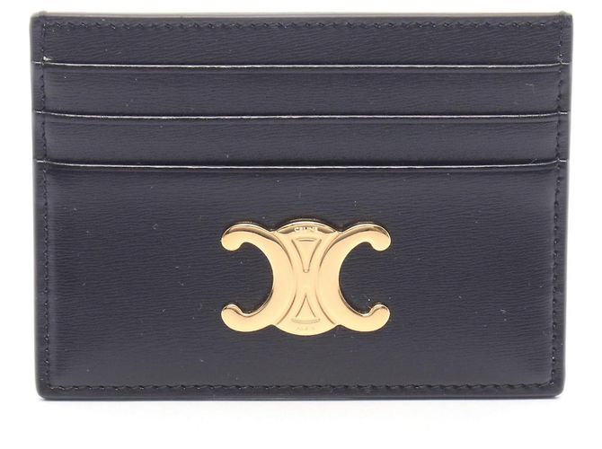 Céline Celine Triomphe Leather Card Case Black