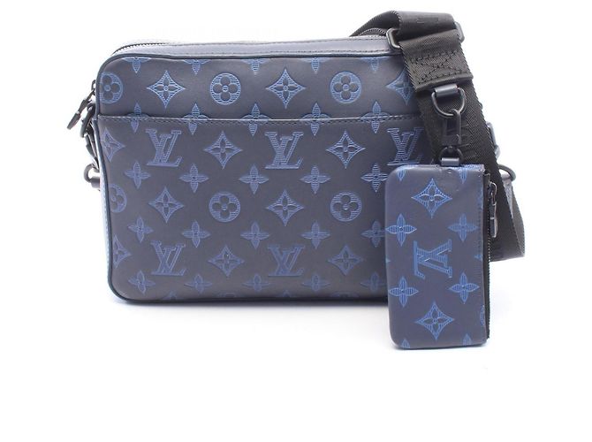 Borsa Louis Vuitton Duo Messenger Monogram Shadow Blu navy