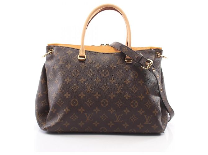 Bolsa de mão 2-Way Louis Vuitton Pallas Marrom Dourado Amarelo Monograma