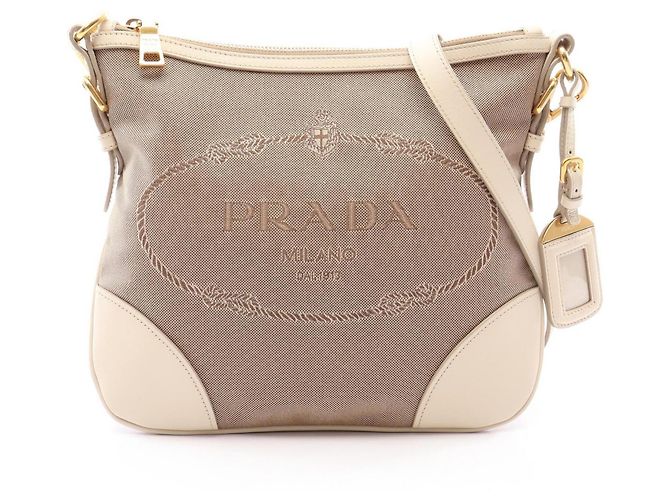Bolsa de Ombro Prada LOGO JACQUARD Bege Cru