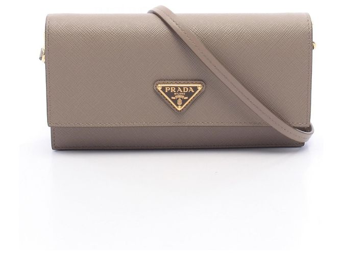 Sac à épaule Prada Saffiano avec logo triangle Beige