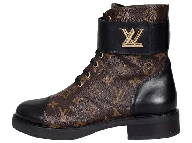 Louis Vuitton Monogram Canvas Leather Ankle Boots 38.5 Pre-owned
