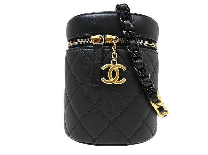 Chanel Side Note Vanity Case en agneau matelassé Small Noir