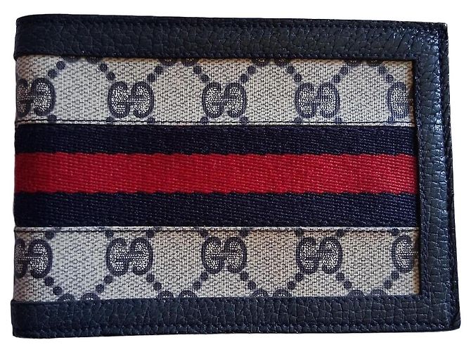 Gucci GG Supreme Canvas Web Stripe Bi-fold Wallet Red Blue Beige