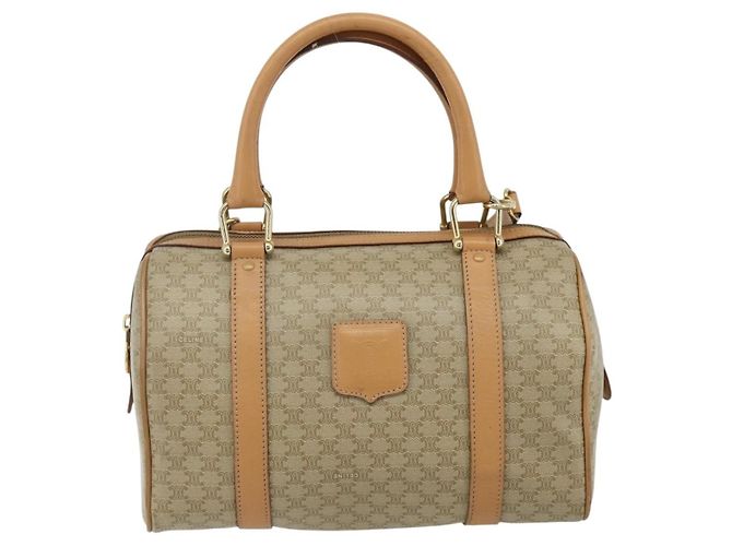 Céline Celine Boston Triomphe Coated Canvas Small Beige