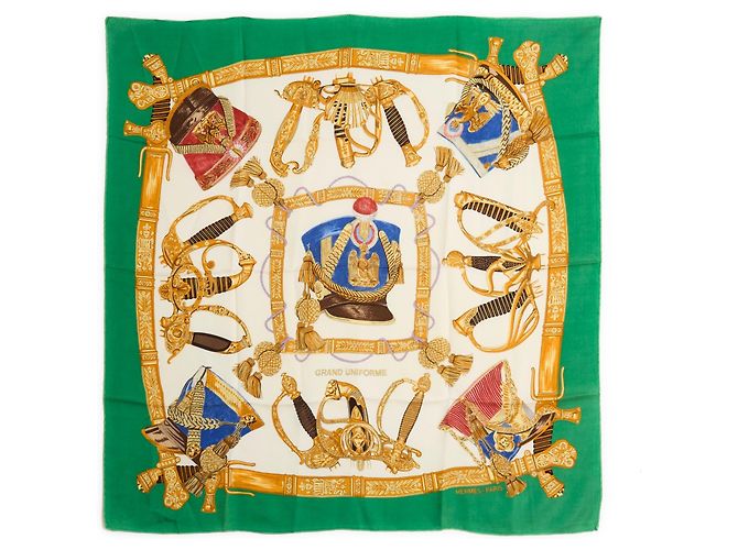 Hermès Lenço Seda Twill 90 Grand Uniforme Verde