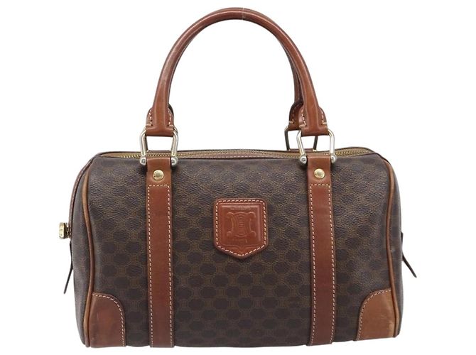 Céline Celine Boston Triomphe Coated Canvas Small Marron