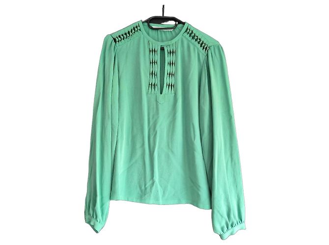 Blusa de seda verde com recortes Diane von Furstenberg