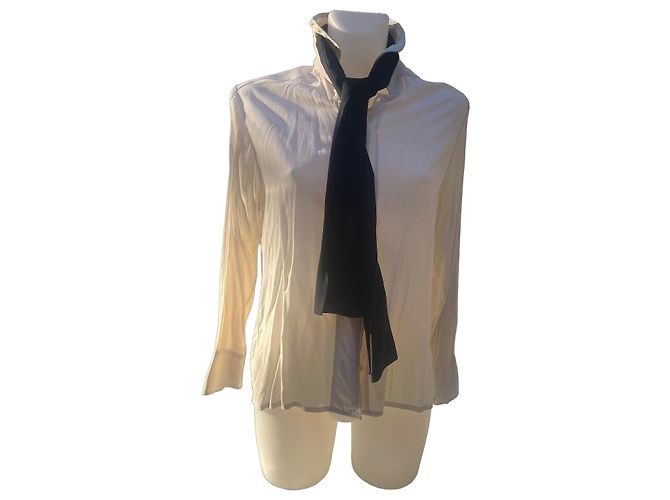 Timeless Camicia Chanel in seta crema con cravatta nera Nero Crudo