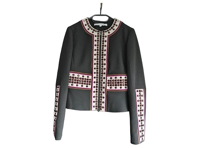 Giacca nera Diane Von Furstenberg adornata con perle e cristalli Nero