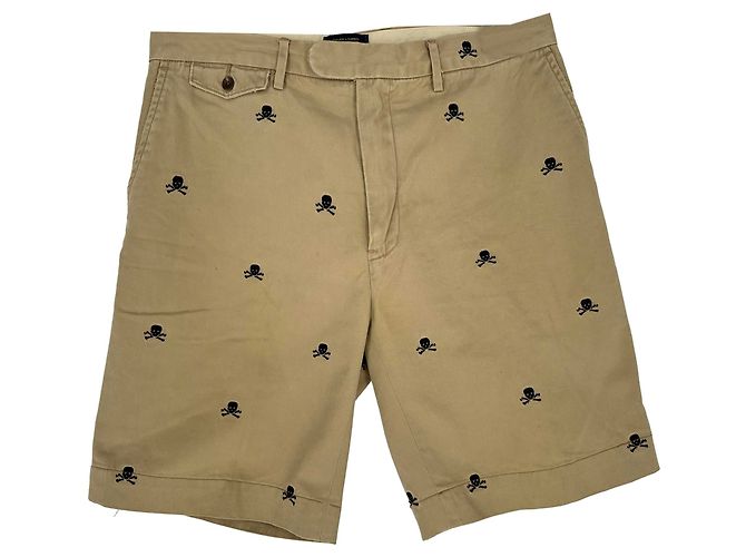 Calções Ralph Lauren com bordado de caveira em algodão bege