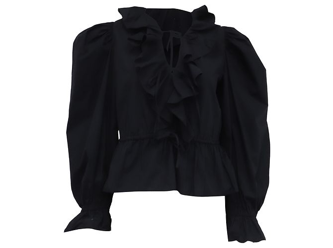 Blusa de gola com folhos Ulla Johnson em algodão preto