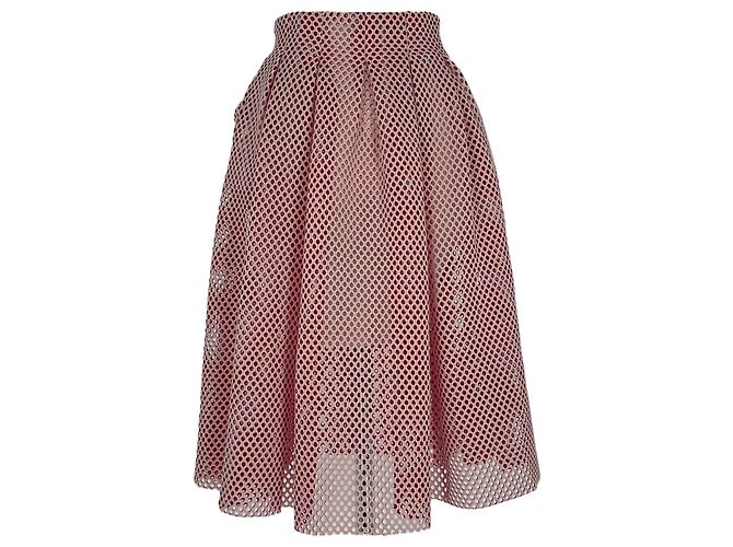 Maje Openwork-Knit Midi Skirt in Red Polyester