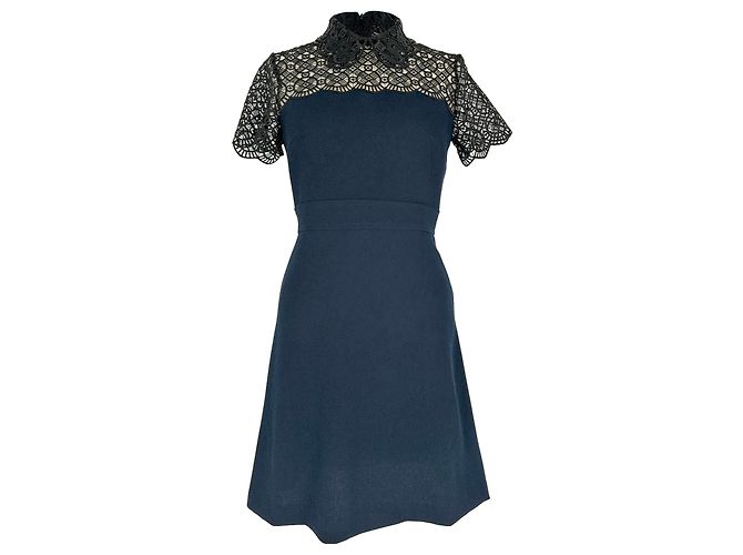Sandro Iberia ace Accent Mini Dress in Navy Blue Polyester