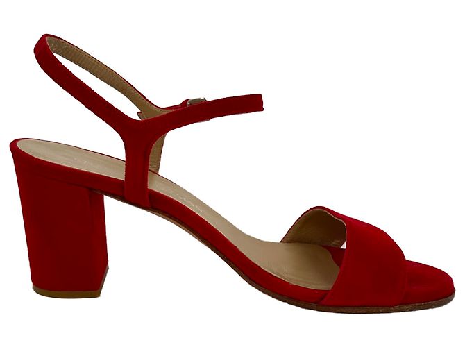Stuart Weitzman Ankle Strap Sandal Heels in Red Suede