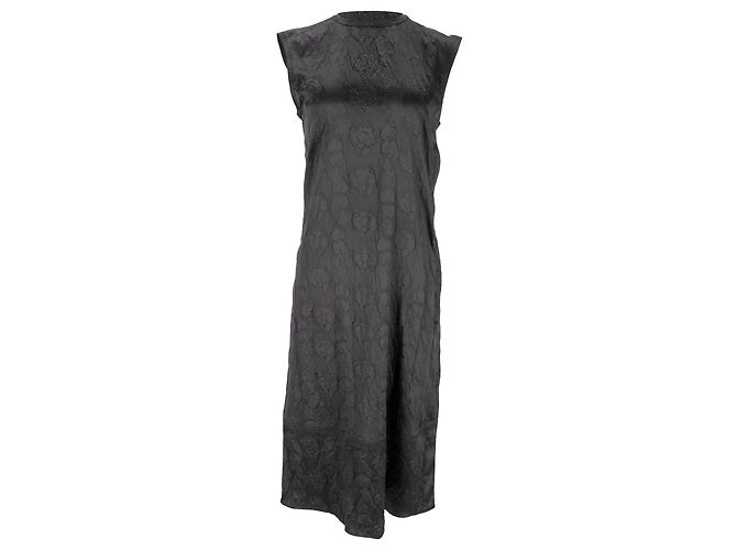 Abito midi Darienne di Acne Studios in raso nero con rilievo floreale