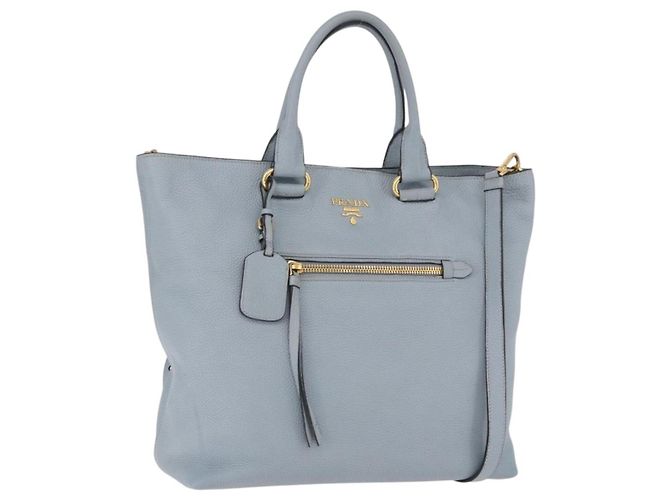 PRADA Tote Bag Leder 2way Hellblau Gold