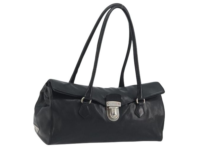 PRADA Shoulder Bag Leather Black Silver