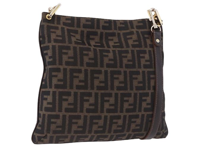 FENDI Zucca Canvas Shoulder Bag Brown Black