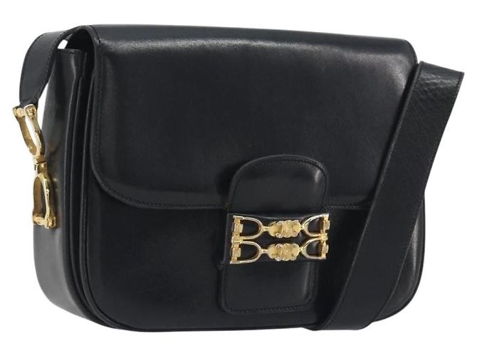 Céline CELINE Bolsa de ombro em couro preto e dourado