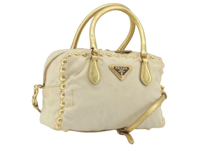 PRADA Shoulder Bag Nylon 2way Beige Gold
