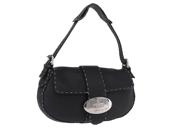 FENDI Shoulder Bag Leather Black Silver
