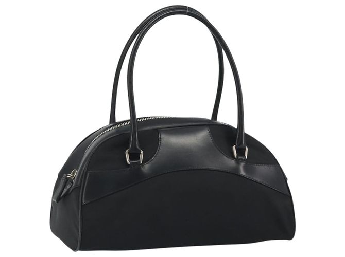 PRADA Bolsa de Mão Nylon Couro Preto Prata