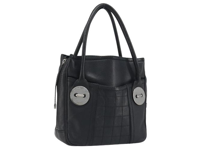 CHANEL Choco Bar Line Handtasche Leder Schwarz Silber CC