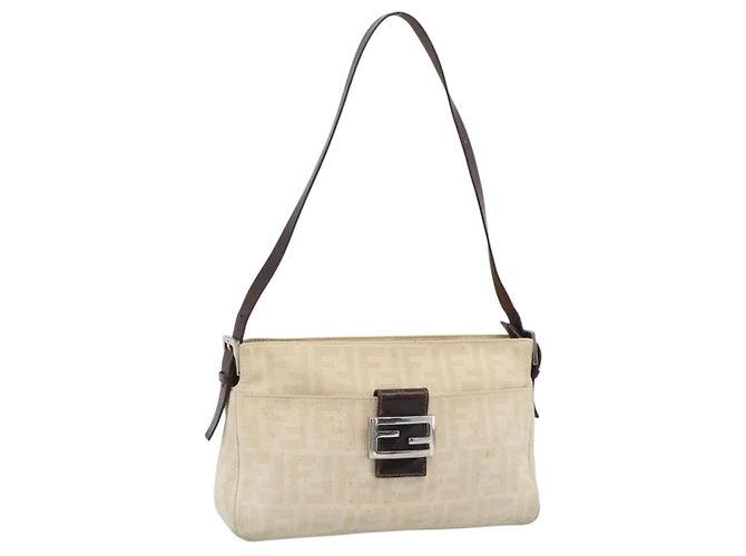 FENDI Zucca Canvas Mamma Baguette Shoulder Bag Ivory Silver