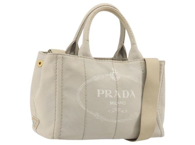 PRADA Canapa PM Hand Bag Canvas 2way Gray Gold