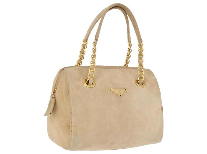 Bolsa de mão PRADA em camurça bege e dourado