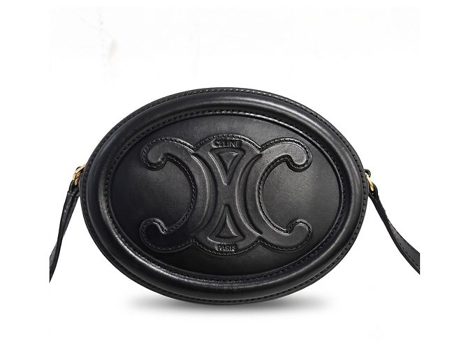Céline Mini borsa a tracolla Oval Pulse Triomphe in pelle di vitello Nera Nero