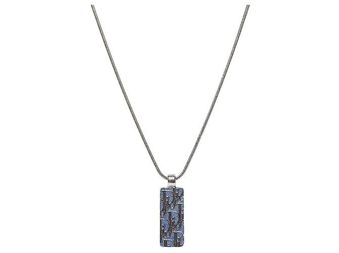 Autre Marque Colar de Prata Blue Oblique Plate Azul