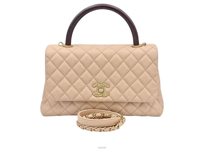 Chanel Caviar Coco Handle 28 Beige Leather Tote Brown