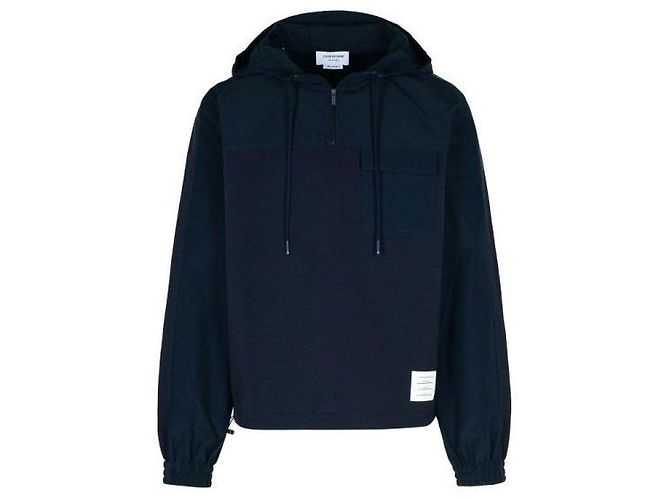 Thom Browne Sudadera con capucha combo Half-Zip en Ripstop y Wool Tech Milano Azul