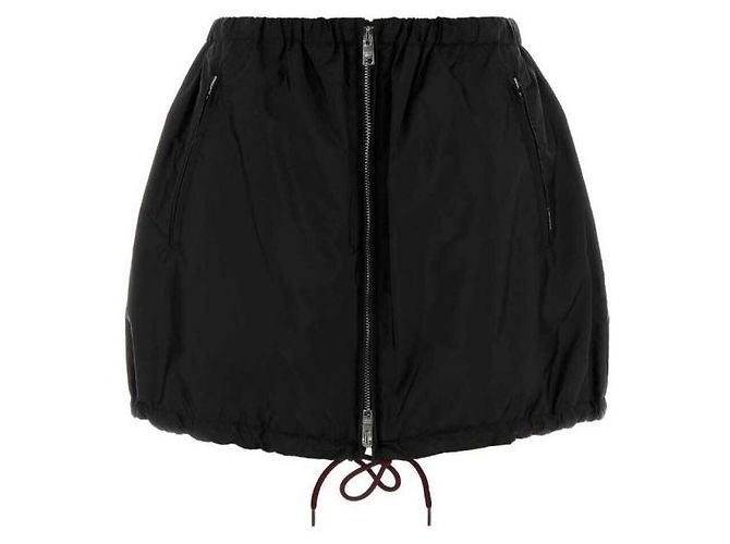 Prada Nylon Drawstring Mini Skirt Black