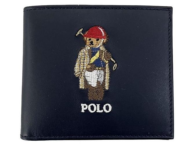 Ralph Lauren Bear Logo Embroidered Bi-Fold Wallet Navy Blue