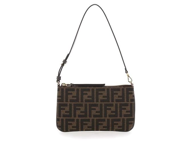Fendi Sac pochette baguette en jacquard marron