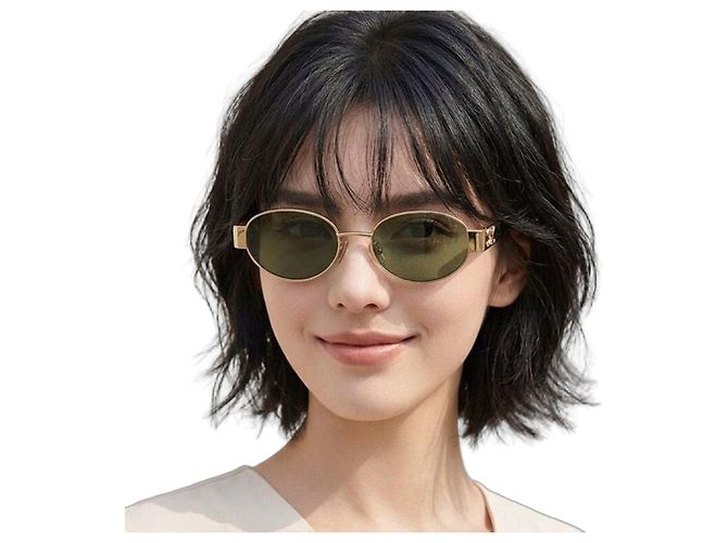 Céline Triomphe Metall-Sonnenbrille Rund Gold Golden