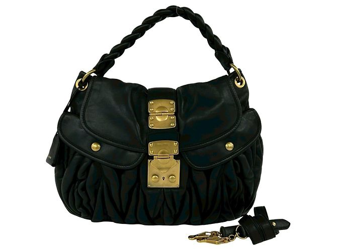 Miu Miu Matelassé Lederhandtasche mit Logo-Hardware Schwarz