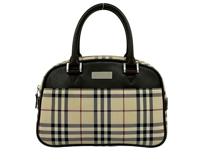 Bolsa Boston Burberry em lona e couro bege e marrom
