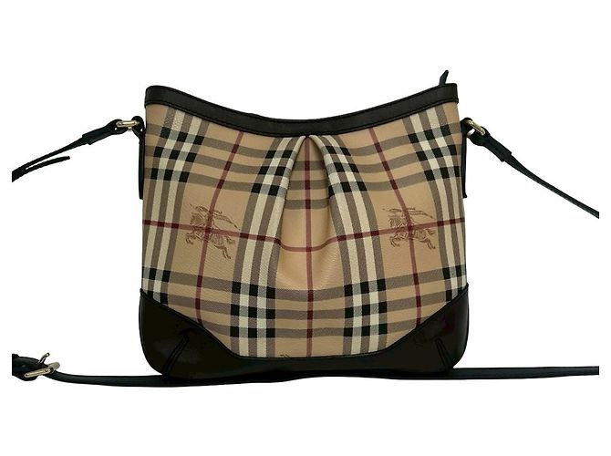 Borsa a tracolla in pelle Burberry Nova Check Pattern Marrone Nero Bianco Rosso Beige