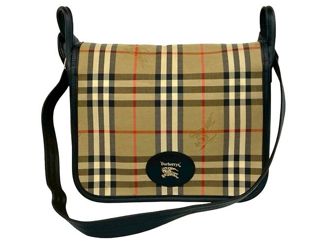 Burberry Nova Check Schultertasche aus Canvas und Leder Schwarz Beige