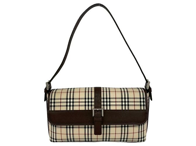 Borsa Burberry Nova Check in tela e pelle Marrone Beige